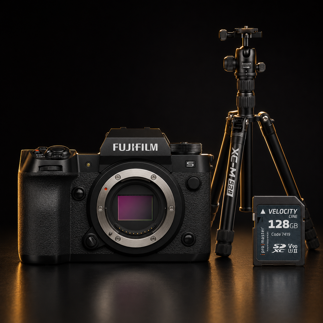 Fujifilm X-H2S Pro Bundle with XCM528 Tripod Kit & V90 Card - Black