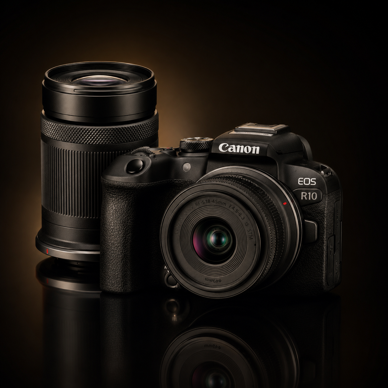 Canon EOS R10 Mirrorless Camera Twin Lens Kit with RF-S 18-45mm & RF-S 55-210mm IS STM Lenses + Bonus LP-E17 Battery – Black