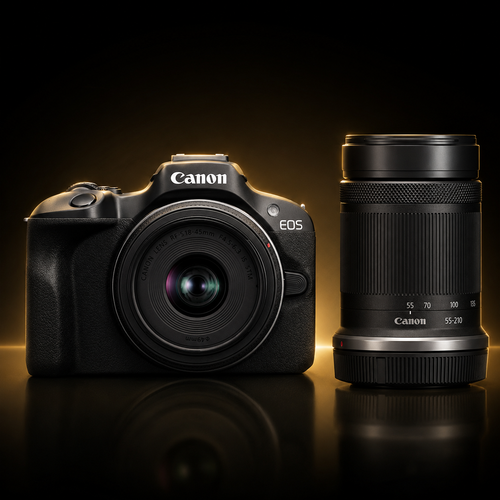 Canon EOS R100 Mirrorless Camera Twin Lens Kit with RF-S 18-45mm & RF-S 55-210mm IS STM Lenses – Black